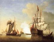 Monamy, Peter Stern view of the Royal William firing a salute oil on canvas